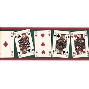 POKER Playing Cards Casino Gambling Table Game Burgundy Green Wall paper Border
